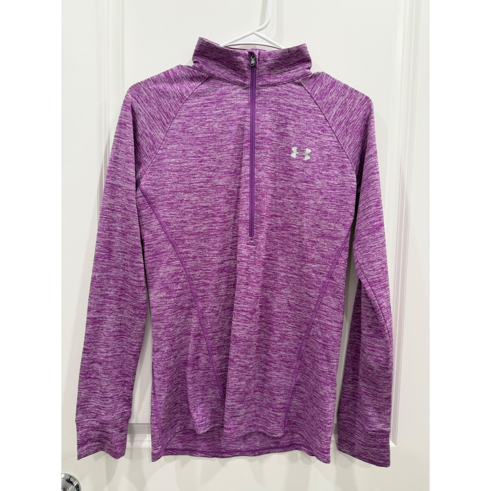 Under Armour Womens Purple Space Dye HeatGear Quarter Zip Pullover Small